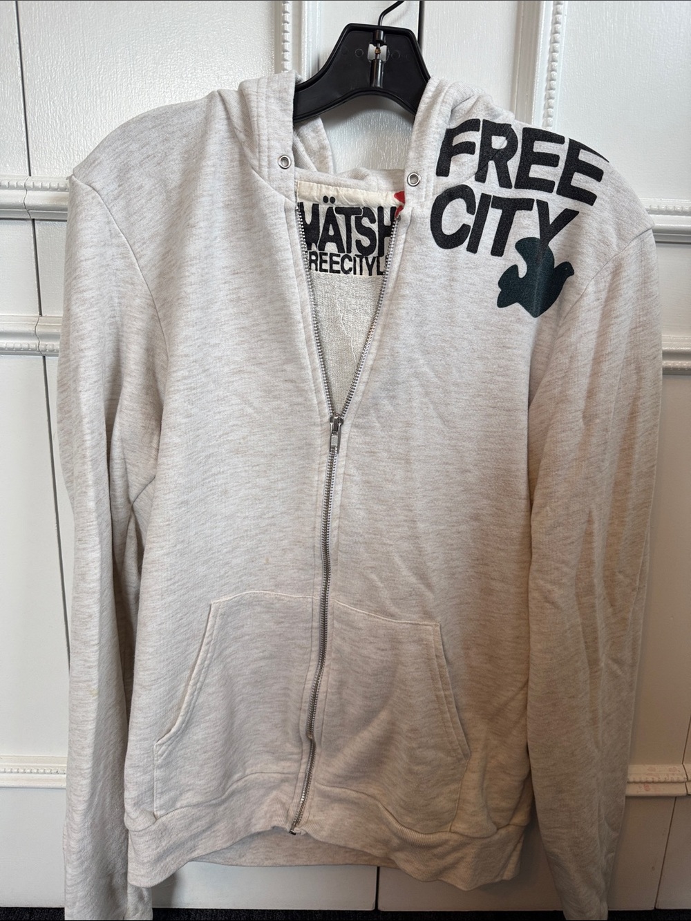 freecity Light Gray Zip-Up Hoodie with Black Logo